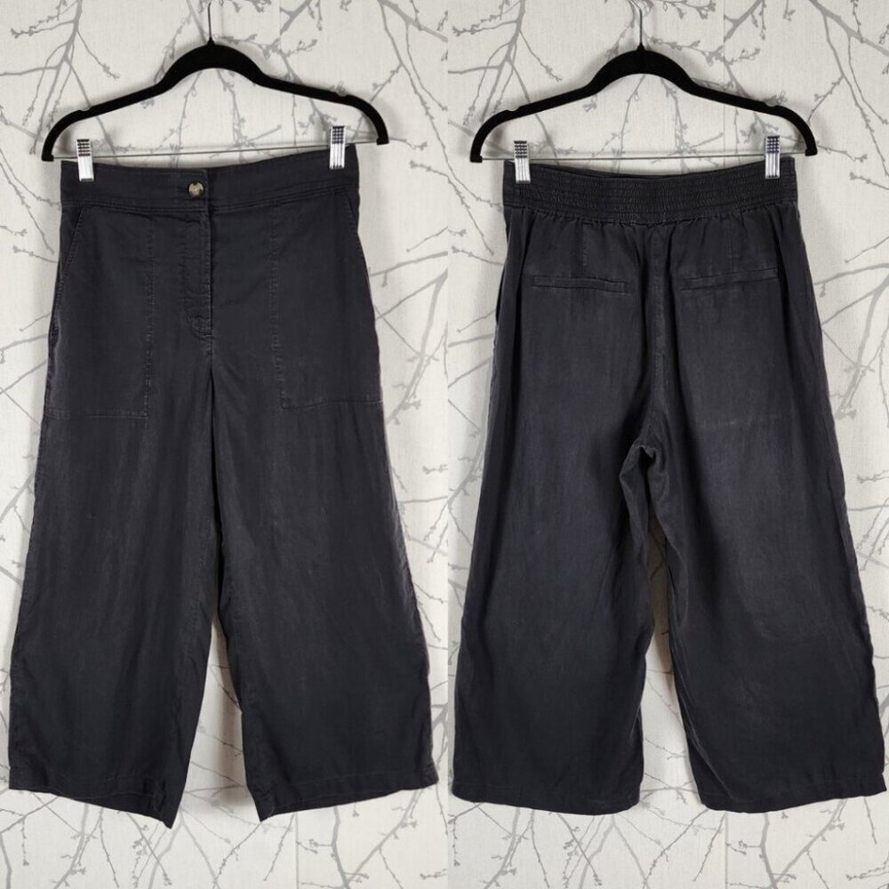 Club Monaco Black Cupro Linen Blend Cropped Wide Leg Pants